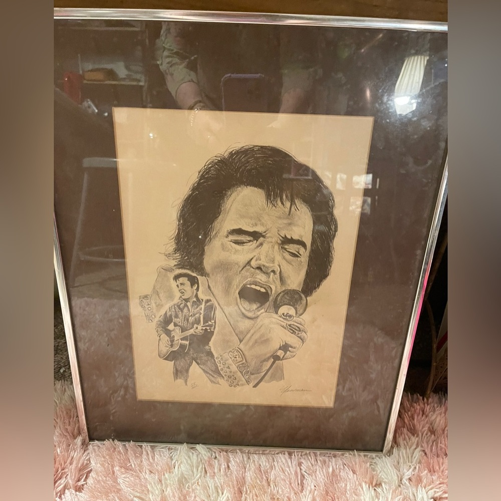 ELVIS Pencil Drawing, Print 50/300, Artist Signed Found In Attic Of Home In Geor